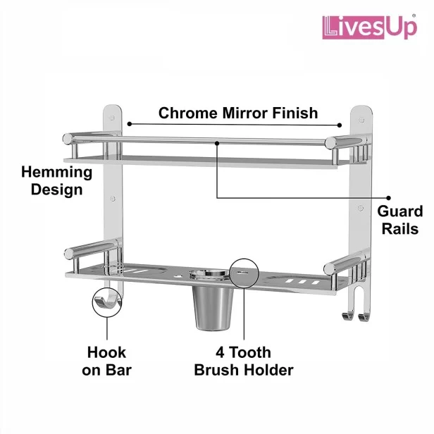 16 x 5 Inch 5 In 1 Bathroom Shelf Tumbler Holder