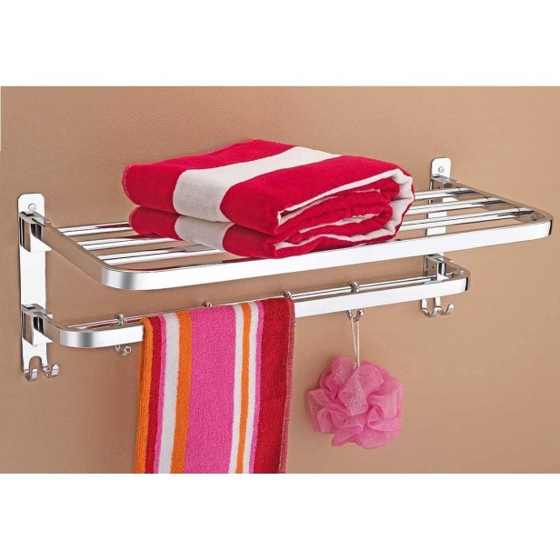 Ferio Stainless Steel Folding Towel Rack for Bathroom Accessories Towel Holder Stand for Bath Room ( 24 Inch (2 Feet ) Chrome Finish- Pack Of - 1