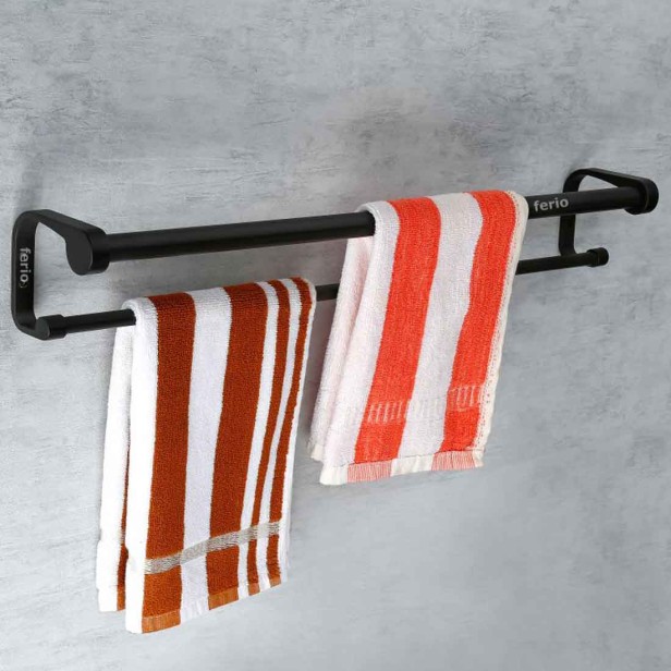 Ferio High Grade Aluminum Towel Rod/Towel Rack for Bathroom/Towel Bar/Hanger/Stand/Bathroom Accessories (24 Inch - Black)