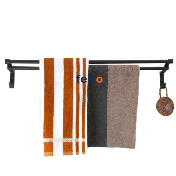 FERIO 24 Inch Stainless Steel Towel Rod, Towel Bar, Towel Holder, Towel Hanger, Black Finish Bathroom Accessories Set for Home (2 Feet, Black) Pack Of 1