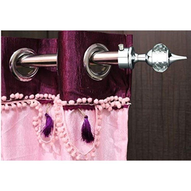 Arena Chrome Finish Aluminium And Diamond Curtain Finials | Door and Window Fitting Home | Improvement: 2 Pcs (1 Pair) Without Curtain Brackets And Holder