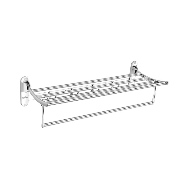 Ferio 18 Inch Stainless Steel Folding Towel Rod Stand Rack Cloth Hanger Towel Holder Hanger For Bathroom Fittings Accessories (18 Inch-Chrome Finish)