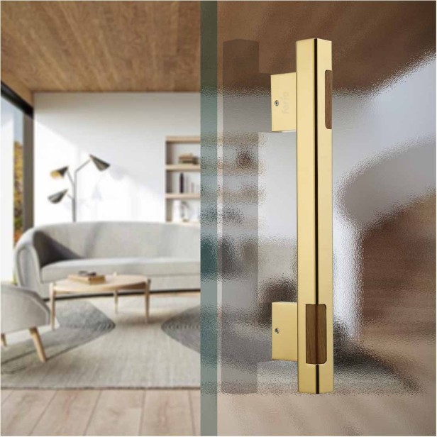 FERIO 8 Inch 200 MM Premium Main Door Handle PVD Gold Aluminum and Wooden Main Door Handle / Door Knocker for Door Handle Cabinet Handle Drawer Handle Window Handle Pack of 1 