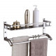 Ferio High Grade Stainless Steel Wall Mount Shelf 2 Tier Bathroom Shelf/Rack with Towel Holder/Towel Hooks/Bathroom Accessories Wall-Mount (Silver)