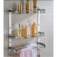 Ferio High Grade Stainless Steel Wall Mount Shelf 3 Tier Bathroom Shelf/Rack with Towel Holder/Towel Hooks/Bathroom Accessories Wall-Mount (Silver)