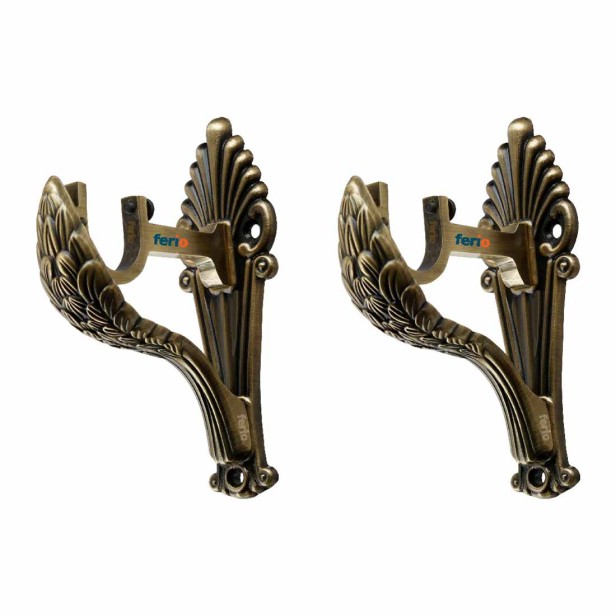 Ferio New Look Aluminum Curtain Bracket and Holder Set Door and Window Curtain Accessories Brass Antiques Set of 1 (Pack of 2)