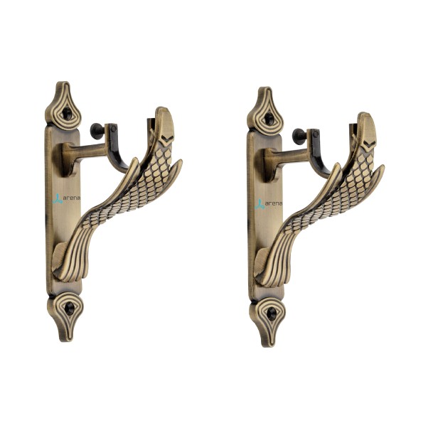Ferio Brass Antique Alloy Zinc Curtain Brackets Set And Curtain Rod Holder for Doors and Windows Accessories 1 Inch Rods Set of 1 (2 Pcs):Home Improvement :Holders/Supports: