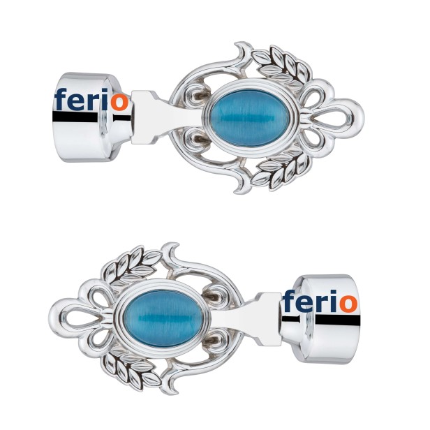 Ferio Curtain Brackets Holders Zinc and Blue Diamond for Door and Window Accessories 1 inch Rod Pocket Size For Curtain Finials Only for Home Décor Chrome Finish (Pack Of 2)