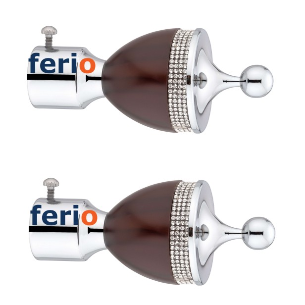 Ferio Curtain Finials Aluminum and Diamond for Door and Window Fitting For 1 inch Rod Set for Home Décor Without Curtain Brackets/Holders Wengi and Chrome Finish  (Pack Of 2)