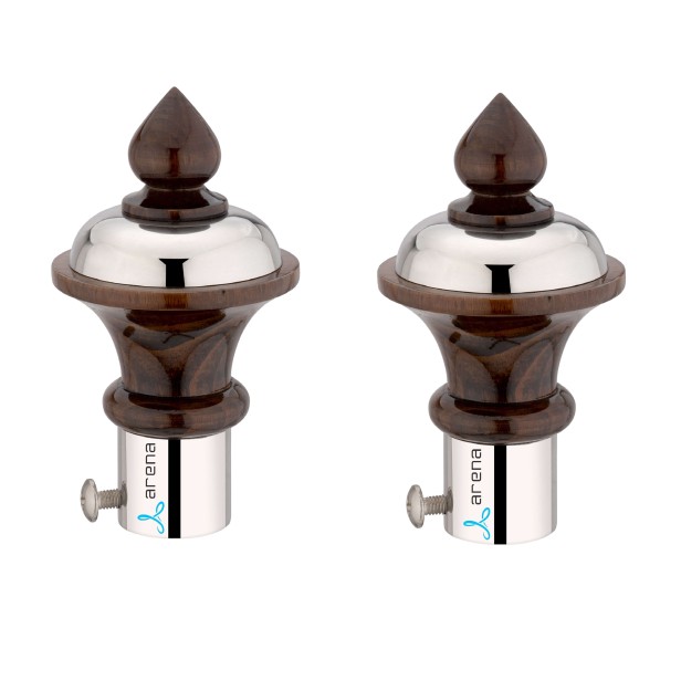 Ferio Wengi Finish Wooden and Stainless Steel Heavy Curtain Finials for Door and Window Accessories Full (for Single Rod 1 Inch) 1 Set (2 Pcs) : Curtain Brackets/Holders