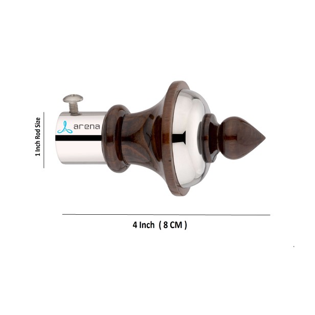 Ferio Wengi Finish Wooden and Stainless Steel Heavy Curtain Finials for Door and Window Accessories Full (for Single Rod 1 Inch) 1 Set (2 Pcs) : Curtain Brackets/Holders