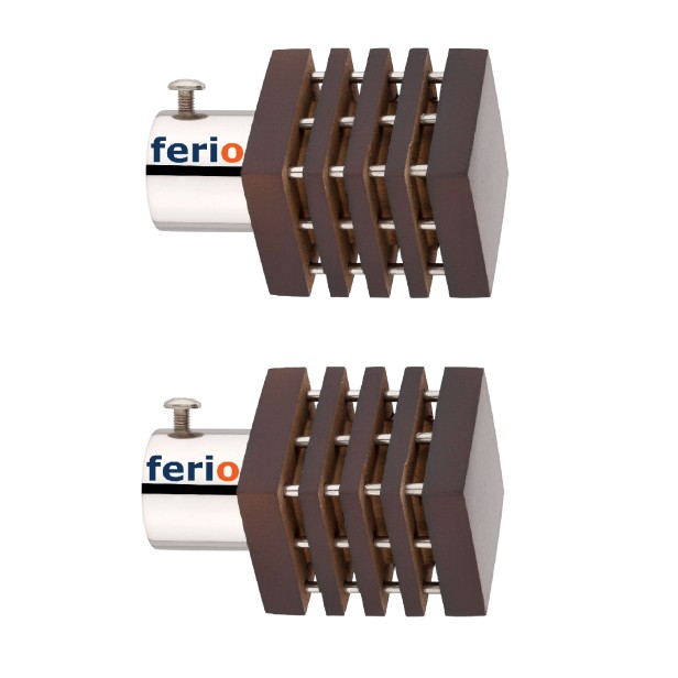 Ferio Wengi Finish Wooden and Stainless Steel Heavy Curtain Finials for Door and Window Accessories Full Set ( For Single Rod 1 Inch ) Set of 1 (2 Pcs) : Curtain Brackets Holders