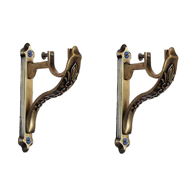 Ferio Heavy Designer Aluminum Brass Antique Curtain Bracket Parda Holder for Door and Window Rod Pocket Fitting 1 Inch Rod Curtain Brackets Brass Set (Pack of 2)