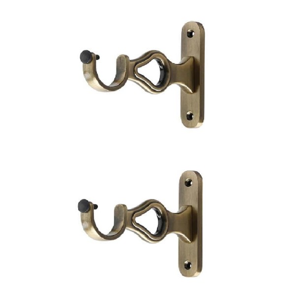 Ferio Zinc Curtin Brackets/Holders for Door and Window 1 Inch Rod Size Brass Antique Set of 1 (Pack of 2) for Home Decor