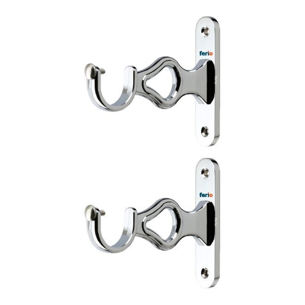 Ferio Zinc Curtin Brackets/Holders Set For Door And Window 1 Inch Rod Size Chrome Finish Parda Holder Set For Home Decor (Pack Of 2)