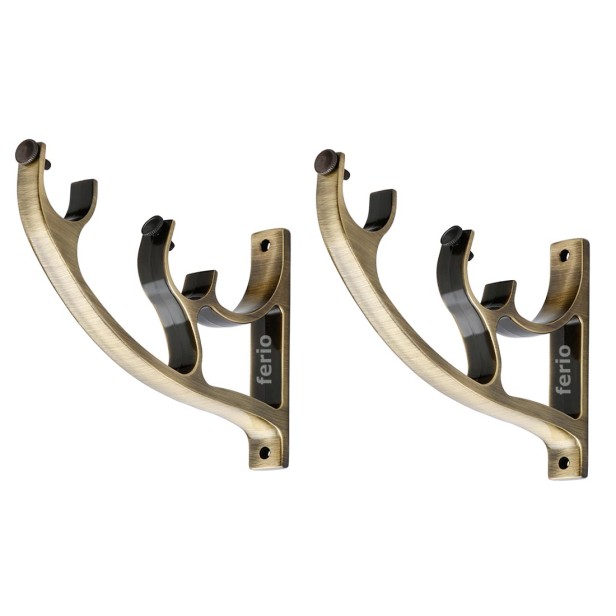 Ferio Zinc Alloy Double Curtain Rod Brackets And Support for 1 Inch Curtain Rod Holders For Door And Window Double Rod Pocket Brackets ( Brass Antique) Set of 1 (Pack of 2 Pic)