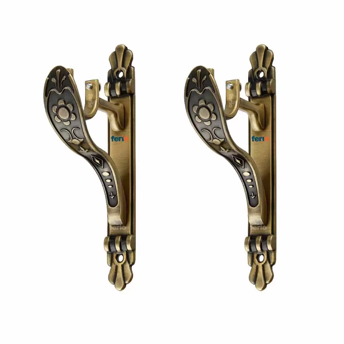 Ferio Rajwadi Look Zinc Curtain Brackets Or Holder For Door And Window 1  Inch Rod Size Brass Antique ( Set Of 2 Pic )