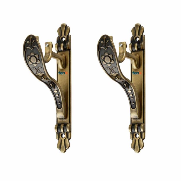 Ferio Rajwadi Look Zinc Curtain Brackets Or Holder For Door And Window 1 Inch Rod Size Brass Antique ( Set Of 2 Pic )