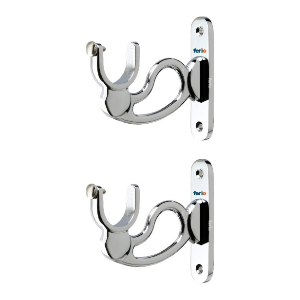 Ferio Heavy Zinc Alloy Curtin Bracket And Holders Set for Door and Window 1 Inch Rod Size Curtain Bracket Parda Holder with Support Chrome Finish Set of 1 (Pack of 2) for Home Decor