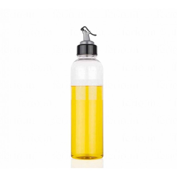 Ferio Food-Grade Plastic 1000ML Plastic Oil Dispenser Pour for Cooking for Olive Oil, Vinegar, Liquid Beverages for Kitchen with Airtight Dispenser Lid, Transparent, Large (Pack of 1)