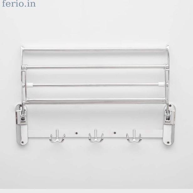 Ferio 18 Inch Stainless Steel Folding Towel Rod Stand Rack Cloth Hanger Towel Holder Hanger For Bathroom Fittings Accessories (18 Inch-Chrome Finish)