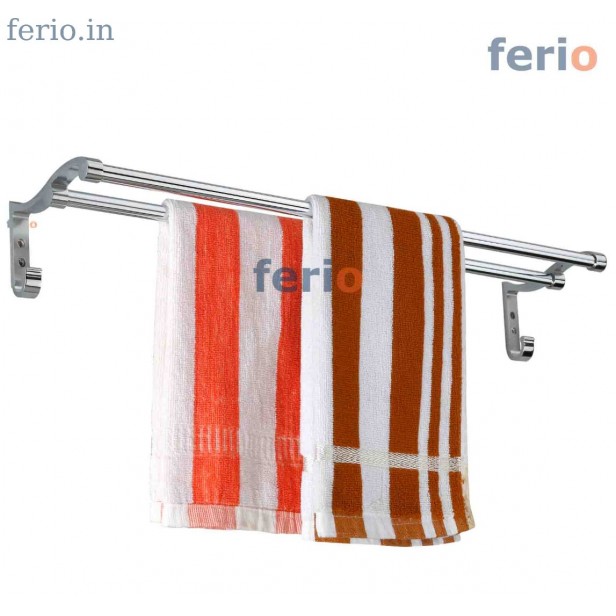 Ferio High Grade Aluminum Towel Rod/Towel Rack for Bathroom/Towel Bar/Hanger/Stand/Bathroom Accessories (24 Inch - Chrome Finish)