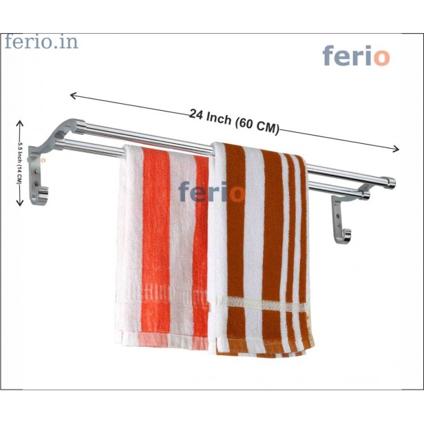 Ferio High Grade Aluminum Towel Rod/Towel Rack for Bathroom/Towel Bar/Hanger/Stand/Bathroom Accessories (24 Inch - Chrome Finish)