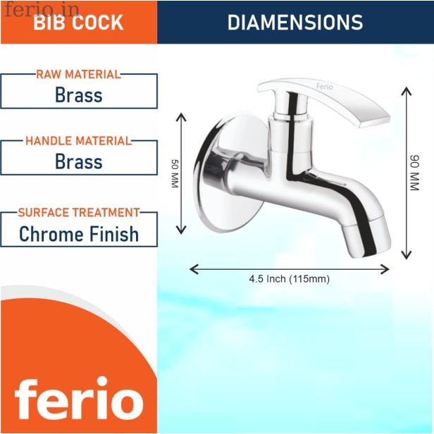 Ferio Brass Bib Cock Cello Model for Bathrooms, Washing Areas, Gardens, Kitchen Sink, Wash Basin For Home Décor Home Fitting Faucet with Chrome Finish Pack of 1 Pics 