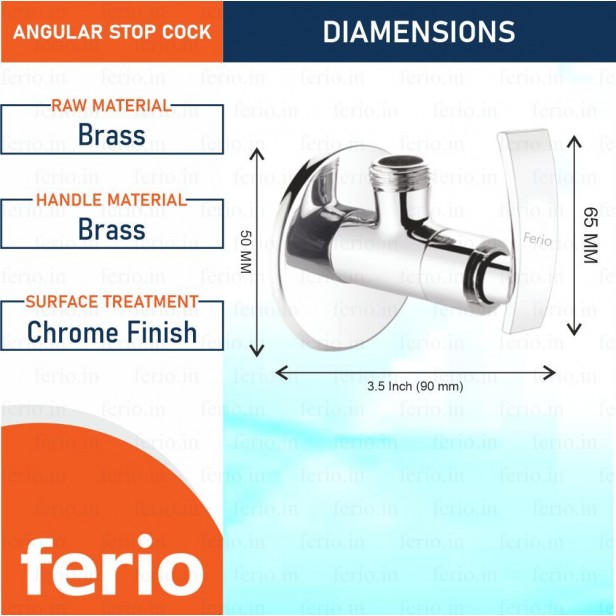 Ferio Fully Brass Angle Valve/Stop Cock Brass Disc Stop Cock for Bathroom Washbasin Taps Faucet Geyser Connection with Mirror Polished Wall Flange (Wall Mount Installation Type) Pack Of 1