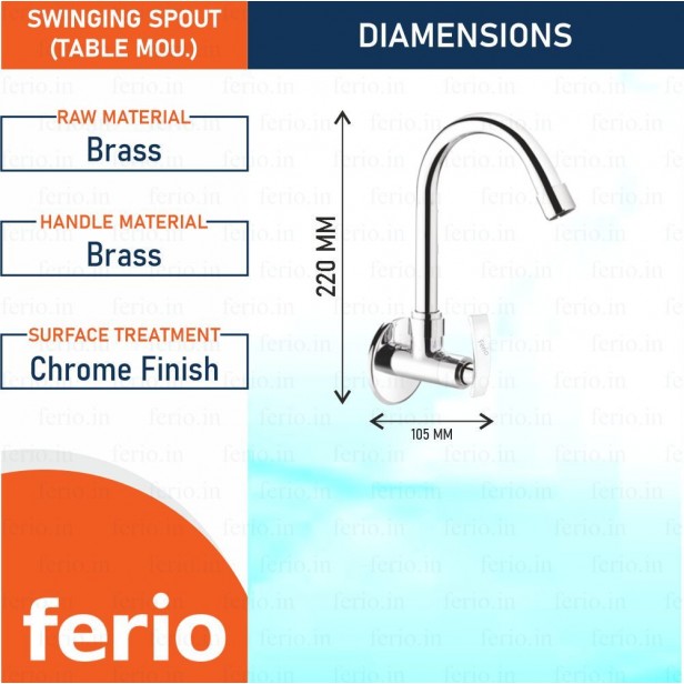 Ferio Full Brass Sink Cock Tap for Kitchen basin Chrome Finished Wall Mounted Sink Cock For Bathroom Kitchen Washbasin tap Faucets Taps with Foam Flow 15mm (Silver) with flange Pack Of 1