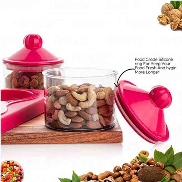 Ferio Rajwadi Dray Fruit Tray With Bowl Set, Airtight Container and Leak Proof Lid for Dryfruit, Snacks, Chocolate, Candy, Masala Bowl, Tray Multicolor Unbreakable (Pack Of 4 Bowl,1 Tray)