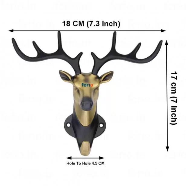 Brass Antique Finish Deer Head Shape Design Hanging Hook