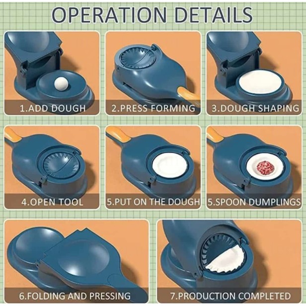 Ferio 2 in 1 Dumpling Maker Momos Maker Machine, Dumpling Skin Press Mould for Gujiya Ghughra Momos Making,Mould Machine, Kitchen Dumpling Interchangeable Fineness Full Blue And White Color  (Pack of 1 )