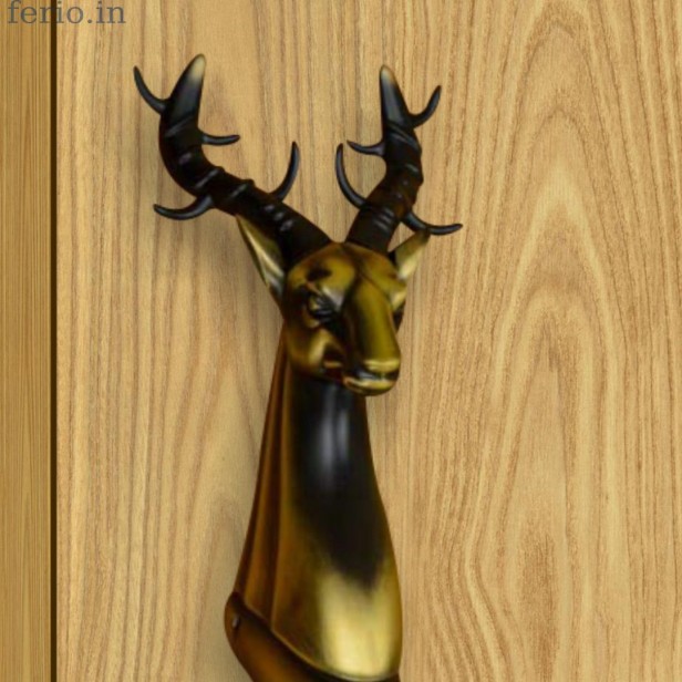 Ferio Brass 12.5 Inch Antique Deer Carved Matte Finish Main Door Handle Brass | Home Decor | Door Decor | |Brass Door Handle | Brass Door Knocker (Size - 12.5 inch) 320mm