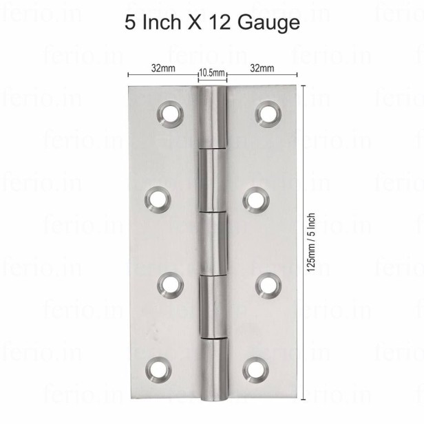 Ferio Heavy Duty Stainless Steel Door / Cabinet Butt Hinges 5 inch x 12 Gauge/2.5 mm Thickness, Slow Movement Hinges 5"x12 Satin Matt Finish (Pack of 2)