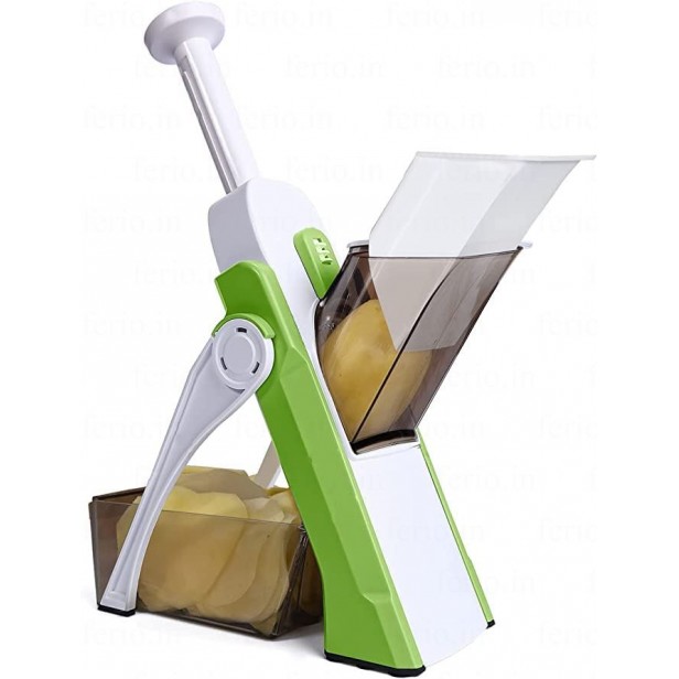 Ferio Chopper for Kitchen Vegetable Cutter for All In 1 Multipurpose Kitchen Slicer Stainless Steel Vegetable Chopper, Julienne + Dicer Onion Cutter with Spring Slicer Safety Holder Ideal for Multipurpose Green Color (Pack Of 1)