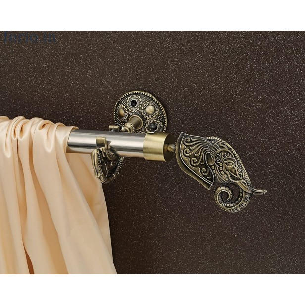 Ferio Zinc Antique Brass Rajwadi Designer Heavy Supports for Single Rod 1 Inch - 1 Pairs (2 Pcs) Curtain Brackets | Curtain Holders Set for Door and Window 