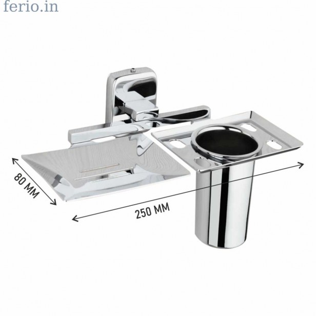 Ferio Stainless Steel 3 in 1 Soap Dish with Tumbler Holder/Soap Stand/Tooth Brush Holder/Bathroom Accessories (Chrome, Pack of 1)