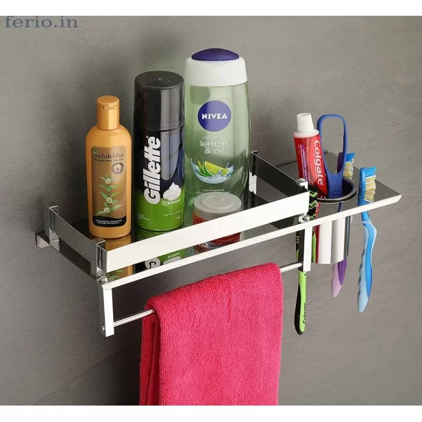 Steel Self-Adhesive Multipurpose Bathroom Shelf with Hooks