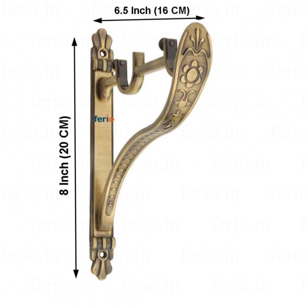 Ferio Double Curtain Bracket Support Zinc Alloy For Door And Windows Fitting For 1 Inch Rod Size For Home Décor Antique Brass (Pack Of 2)