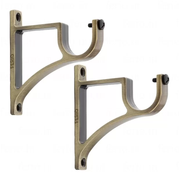 Ferio Zinc Curtin Brackets/Holders for Door and Window 1 Inch Rod Size  Brass Antique Set of 1 (Pack of 2) for Home Decor