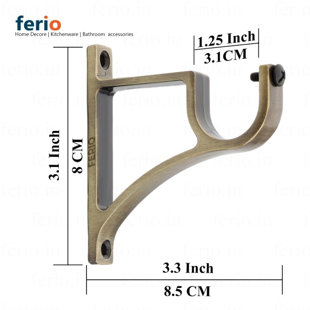 Ferio Curtin Brackets/Holders / Curtain Rod Holder for Door and Window 1 Inch Rod Size Zinc Material Brass Antique Set of 1 (Pack of 2) for Home Decor