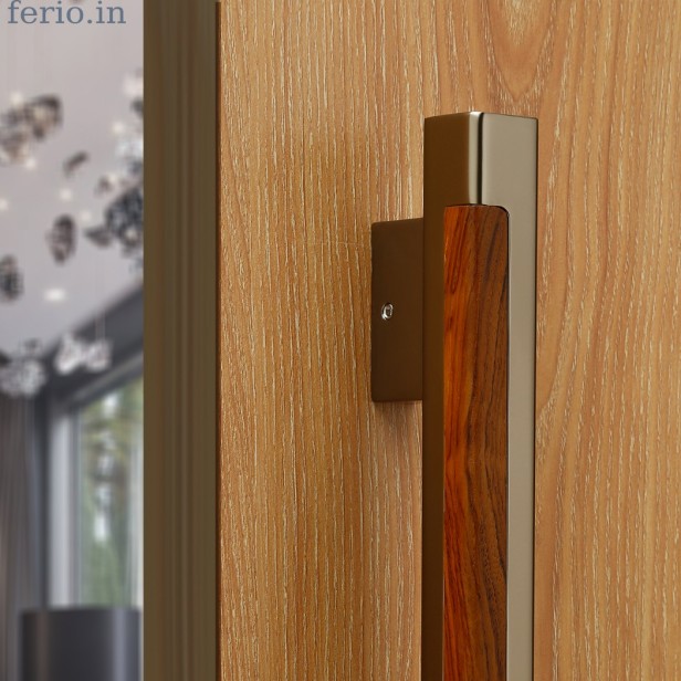 FERIO 8 Inch 200MM Natural Wood and Aluminum Material PVD Satin SS Finish Main Door Handle Pull Handle Knocker for Door Handle Cabinet Handle Drawer Handle Window Handle Pack of 1