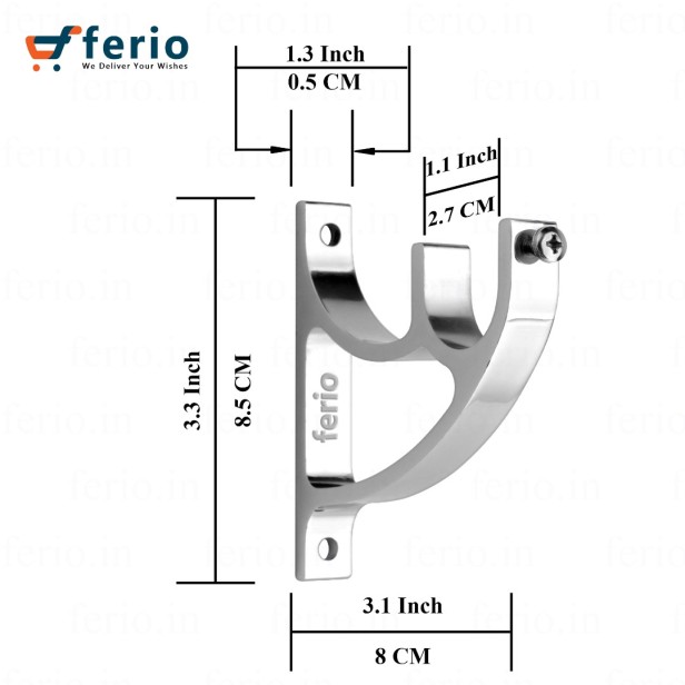 Ferio Curtin Brackets/Holders / Curtain Rod Holder for Door and Window 1 Inch Rod Size Zinc Material Chrome Finish Set of 1 (Pack of 2) for Home Decor