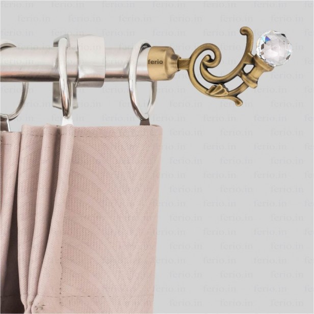 Ferio Brass Antiqe Finish Zinc and Diamond Curtain Finials for Door and Window Accessories 1 inch Rod Set of 1 (2 Pcs) Without Curtain Brackets/Holders for Home