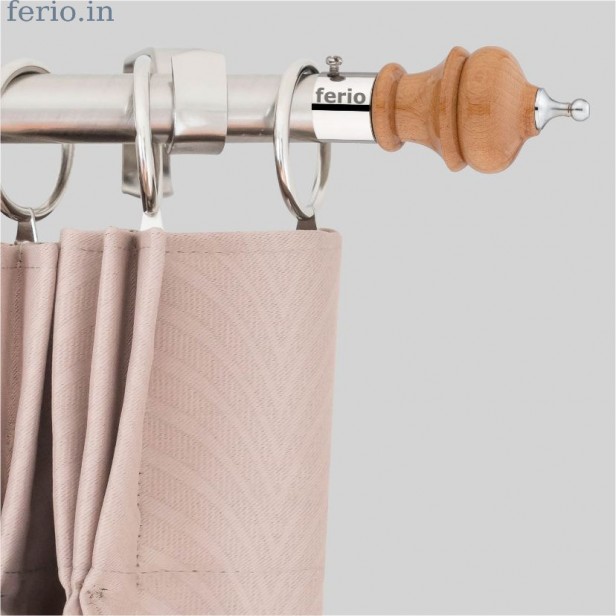 Arena Wengi Finish Wooden and Stainless Steel Heavy Curtain Finials for Door and Window Accessories Full (for Single Rod 1 Inch) 1 Set (2 Pcs) : Curtain Brackets/Holders
