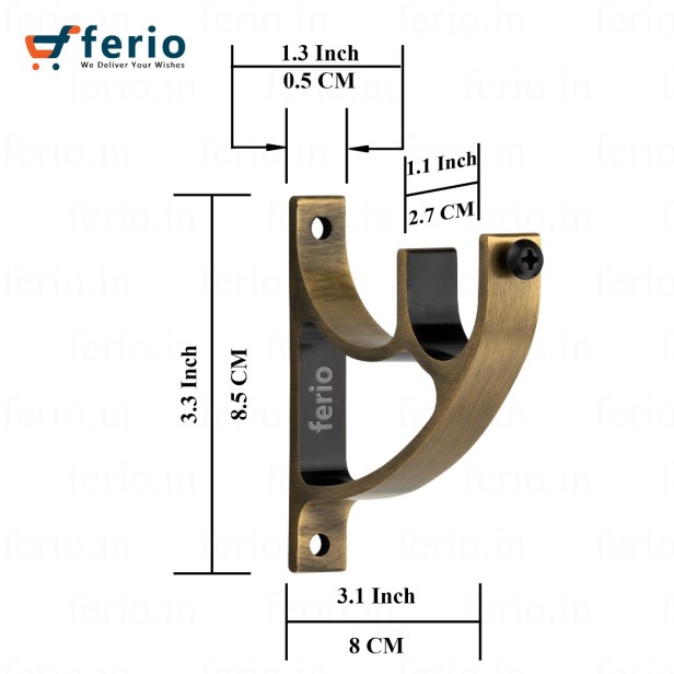 Ferio Curtin Brackets/Holders / Curtain Rod Holder for Door and Window 1 Inch Rod Size Zinc Material Brass Antique Set of 1 (Pack of 2) for Home Decor