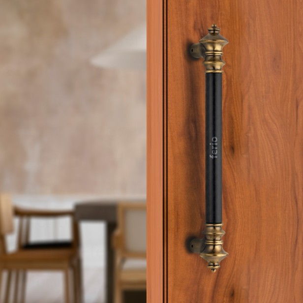 Ferio 12 Inch (300 MM) Dual Tone Door Handles for Main door Handle | Rajwardi Look Handle for Wooden Doors for Home | Door Handle Set for Main Door | Black Antique Brass Door Handles for Main door (Pack of 1)