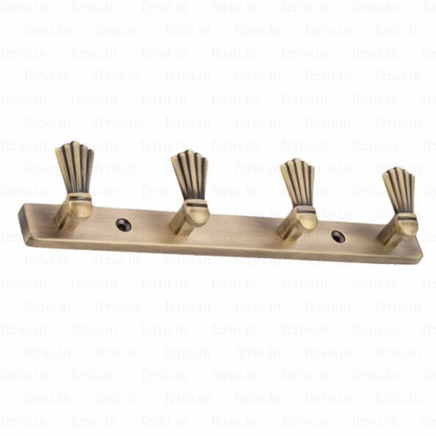 Ferio 4 Pin Bathroom Cloth Hooks Hanger Door Wall Bedroom Bathroom Robe Hooks Rail for Hanging Keys, Clothes, Towel Steel Hook (Antique Brass) (Pack of 1)