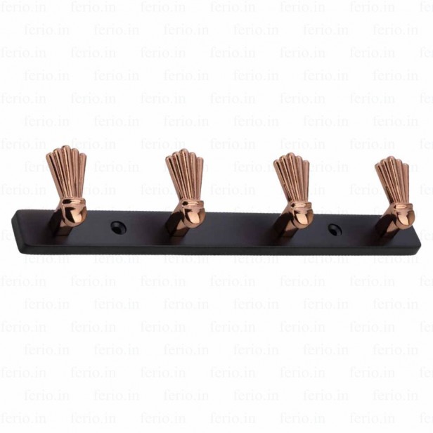 Ferio Zinc 4 Pin Bathroom Cloth Hooks Hanger Door Wall Bedroom Robe Hooks Rail for Hanging Clothes Towel Hanger Black & Rose Gold Finish (Pack Of 1 )